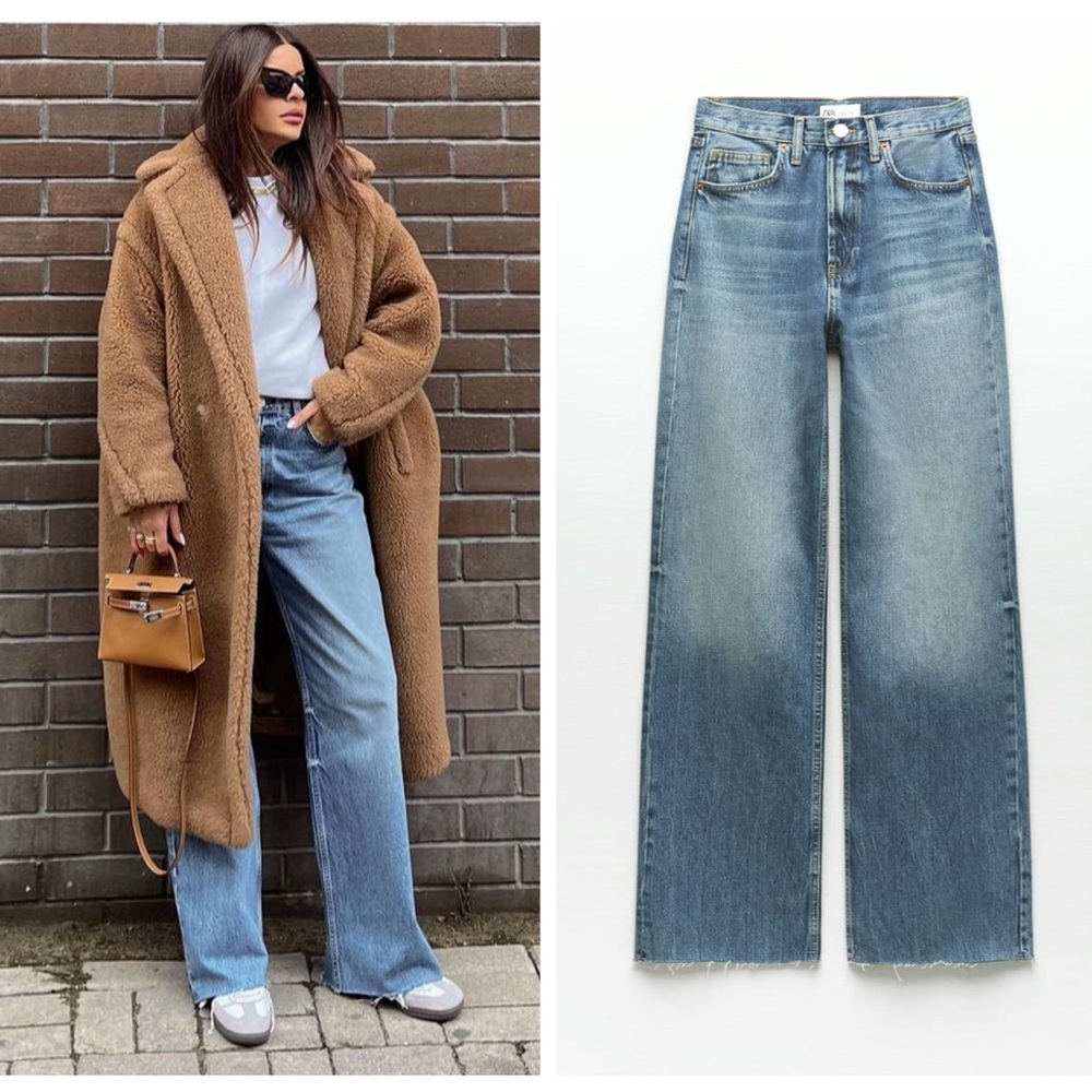 ZARA high rise full length wide leg jeans blogger favorite NWT
